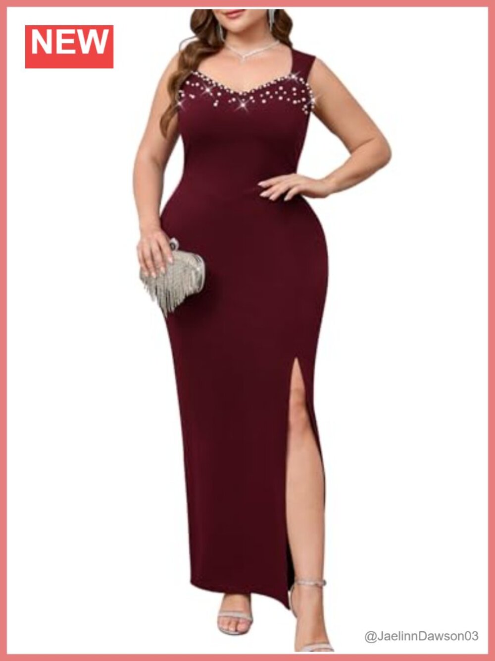 Pearl Embellished Mermaid Prom Dress High Split Sweetheart Plus Size
